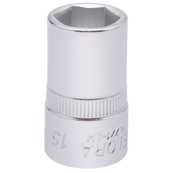 Draper 771-LM 15 Elora Hexagon Socket, 1/2 inch  Sq. Dr., 15mm - Code: 15304 - Pack Qty 1