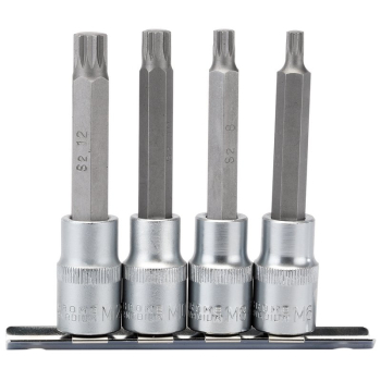Draper H-SPLINE/4/100 Spline Socket Bit Set, 1/2 inch  Sq. Dr. (4 Piece) - Code: 16350 - Pack Qty 1