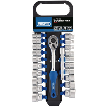 Draper DD22AM/PR Combined MM/AF Socket and Ratchet Set, 3/8 inch  Sq. Dr. (22 Piece) - Code: 16373 - Pack Qty 1