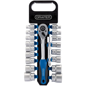 Draper HD19M/PR Metric Socket and Ratchet Set, 1/2 inch  Sq. Dr. (19 Piece) - Code: 16375 - Pack Qty 1