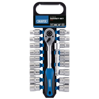 Draper HD20AM/PR Combined MM/AF Socket and Ratchet Set, 1/2 inch  Sq. Dr. (20 Piece) - Code: 16376 - Pack Qty 1
