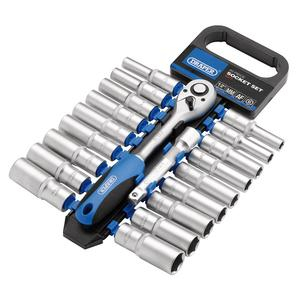 Draper HD20AMD/PR Combined MM/AF Deep Socket and Ratchet Set, 1/2 inch  Sq. Dr. (20 Piece) - Code: 16377 - Pack Qty 1