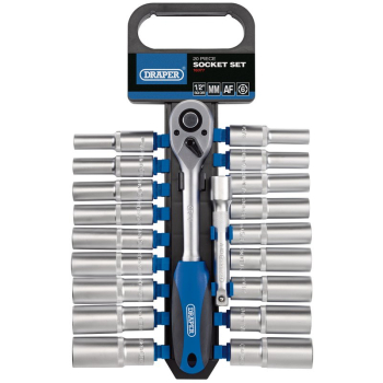 Draper HD20AMD/PR Combined MM/AF Deep Socket and Ratchet Set, 1/2 inch  Sq. Dr. (20 Piece) - Code: 16377 - Pack Qty 1