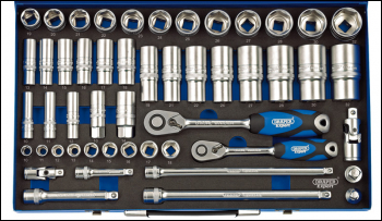 DRAPER 3/8 inch  and 1/2 inch  Sq. Dr. Metric Socket Set in Metal Case (50 Piece) - Pack Qty 1 - Code: 16475