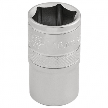 Draper H-MM/MS 6 Point Metric Socket, 1/2 inch  Sq. Dr., 16mm - Code: 16606 - Pack Qty 1