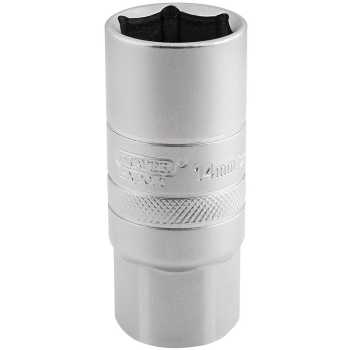 Draper HT-PLUG/MS 14mm Thread 6 Point Satin Chrome Spark Plug Socket, 1/2 inch  Sq. Dr., 21mm - Code: 16783 - Pack Qty 1