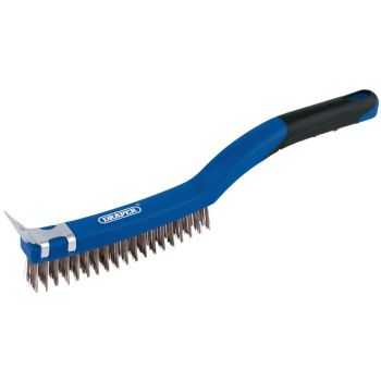 Draper WBSC14SS 3 Row Stainless Steel Wire Scratch Brush with Scraper, 350mm - Code: 17180 - Pack Qty 1