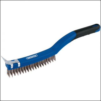 Draper WBSC14SS 3 Row Stainless Steel Wire Scratch Brush with Scraper, 350mm - Code: 17180 - Pack Qty 1