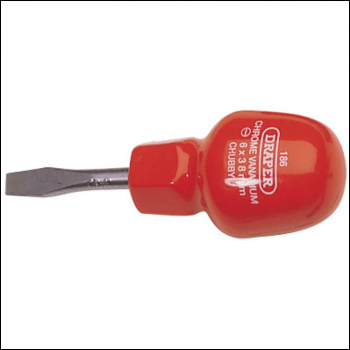 Draper 186B Plain Slot Flared Tip Cabinet Pattern Chubby Screwdriver, 6 x 38mm (Sold Loose) - Code: 19497 - Pack Qty 1