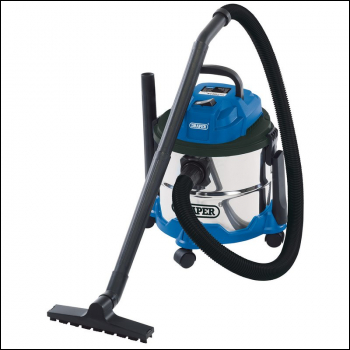Draper WDV15SS Wet and Dry Vacuum Cleaner with Stainless Steel Tank, 15L, 1250W - Code: 20514 - Pack Qty 1