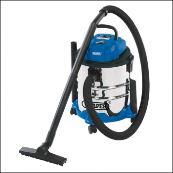 Draper WDV20BSS 230V Wet and Dry Vacuum Cleaner with Stainless Steel Tank, 20L, 1250W - Code: 20515 - Pack Qty 1