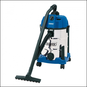 Draper WDV30SSB Wet and Dry Vacuum Cleaner with Stainless Steel Tank, 30L, 1600W - Code: 20523 - Pack Qty 1