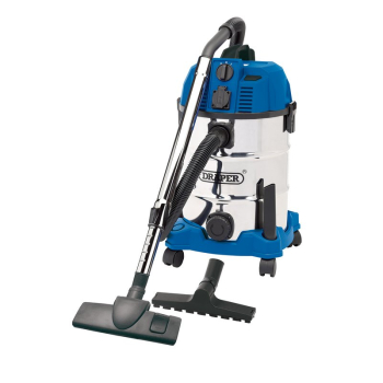 Draper WDV30SSPA 230V Wet and Dry Vacuum Cleaner with Stainless Steel Tank and Integrated Power Out-Take Socket, 30L, 1300W - Code: 20529 - Pack Qty 1