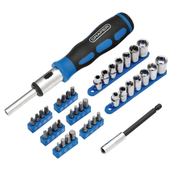 Draper 865/40 Ratchet Screwdriver Socket and Bit Set, 1/4 inch  Sq. Dr. (40 Piece) - Code: 21010 - Pack Qty 12