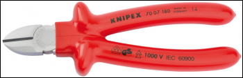 Draper 70 07 180 Knipex 70 07 180 Fully Insulated S Range Diagonal Side Cutter, 180mm - Code: 21455 - Pack Qty 1