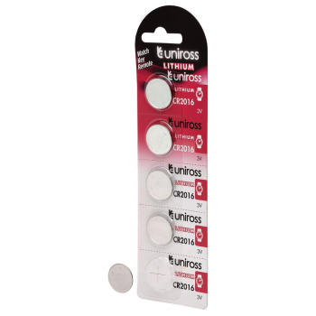 Draper U5CR2016 Uniross Lithium Coin Cell CR2016 Batteries (Pack of 5) - Code: 21598 - Pack Qty 20
