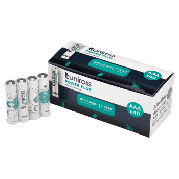 Draper UPPAAABX40 Uniross LR03 AAA Power Plus Alkaline Batteries (Pack of 40) - Code: 21605 - Pack Qty 1