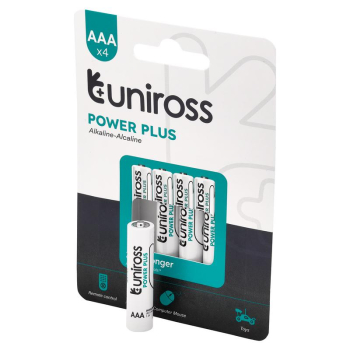 Draper UPPAAAPK4 Uniross LR03 AAA Power Plus Alkaline Batteries (Pack of 4) - Code: 21606 - Pack Qty 24