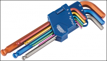 DRAPER Metric Hex. and Ball End Hex. Key Set, Colour Coded (9 Piece) - Pack Qty 1 - Code: 22203