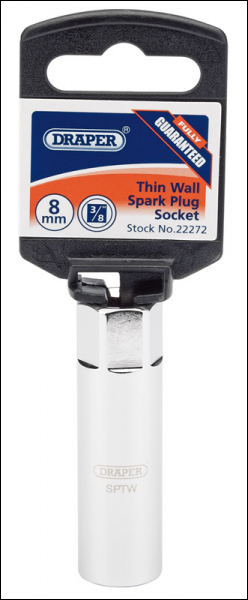 Draper SPTW Draper HI-TORQ® 8mm Thread Thin Wall 12 Point Spark Plug Socket, 3/8 inch  Sq. Dr., 14mm - Code: 22272 - Pack Qty 1