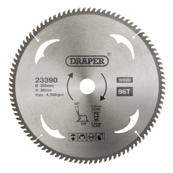 Draper SBW17 TCT Circular Saw Blade for Wood, 305 x 30mm, 96T - Code: 23390 - Pack Qty 1