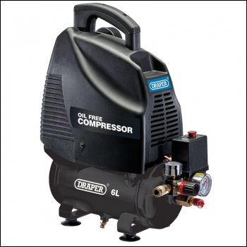 Draper DA6/169 6L Oil-Free Air Compressor, 1.1kW/1.5hp - Code: 24974 - Pack Qty 1
