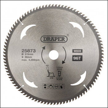Draper SBW20 TCT Circular Saw Blade for Wood, 315 x 30mm, 96T - Code: 25873 - Pack Qty 1