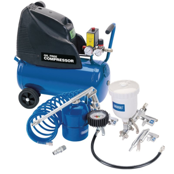 Draper PTKDA25/4314AK 24L Direct Drive Oil Free Air Compressor, 1.1kW/1.5hp and Air Tool Kit - Code: 25936 - Pack Qty 1