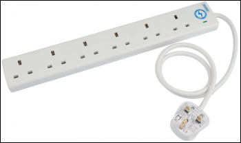 DRAPER 6 Way Surge Protected Extension Lead, 0.75m - Pack Qty 1 - Code: 26534