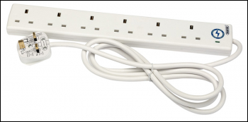 DRAPER 6 Way 2 Metre Surge Protected Extension Lead - Pack Qty 1 - Code: 26536