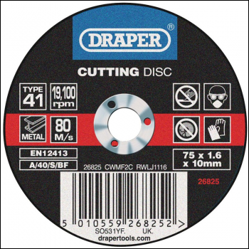 Draper CWMF2C Flat Metal Cutting Discs, 75 x 1.6 x 10mm - Code: 26825 - Pack Qty 1