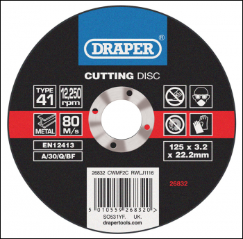 DRAPER Flat Metal Cutting Discs (115 x 3.2 x 22.2mm) - Pack Qty 1 - Code: 26832