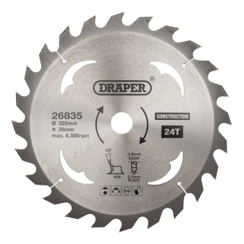 Draper SBC8 TCT Construction Circular Saw Blade, 305 x 30mm, 24T - Code: 26835 - Pack Qty 1