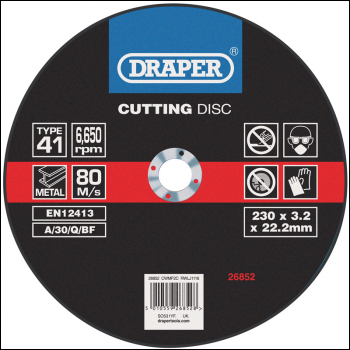 DRAPER Flat Metal Cutting Discs (230 x 3.2 x 22.2mm) - Pack Qty 1 - Code: 26852