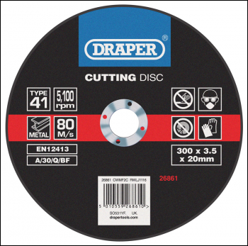 DRAPER Flat Metal Cutting Discs, 300 x 2.8 x 20mm - Pack Qty 1 - Code: 26861