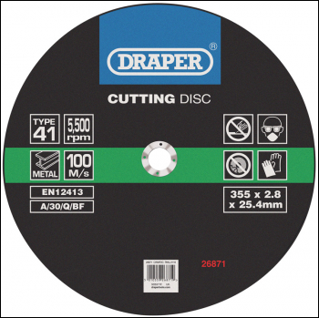 DRAPER Cutting Discs, 355 x 2.8 x 25.4mm - Pack Qty 1 - Code: 26871