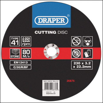 DRAPER Flat Stone Cutting Discs (230 x 3.2 x 22.2mm) - Pack Qty 1 - Code: 26876