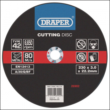 Draper CWM2C Depressed Centre Metal Cutting Discs, 230 x 3.0 x 22.2mm - Code: 26902 - Pack Qty 1