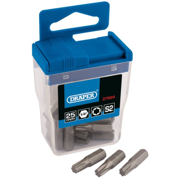 Draper TX30/20TTC/C Draper TX-STAR® Long Insert Bits in Plastic Storage Case, T30 x 25mm (Pack of 20) - Code: 27694 - Pack Qty 1