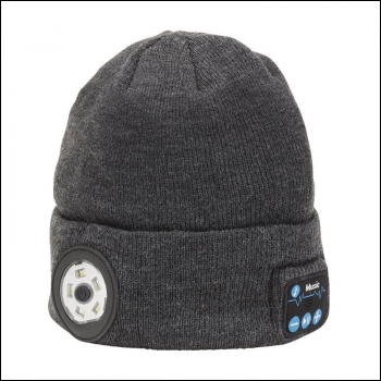 Draper BT-HPG Smart Wireless Rechargeable Beanie with LED Head Torch and USB Charging Cable, Grey, One Size - Code: 28351 - Pack Qty 1