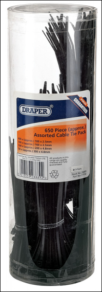 DRAPER Assorted Nylon Cable Tie Pack (650 Piece) - Pack Qty 1 - Code: 28889