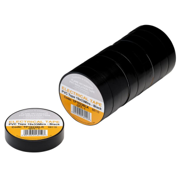 Draper TP1933BLK Black PVC Electrical Insulation Tape, 19mm x 33m (Pack of 10) - Code: 29496 - Pack Qty 1