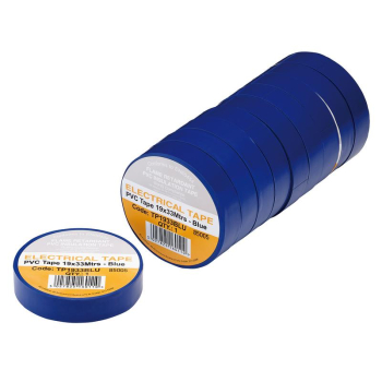 Draper TP1933BLU Blue PVC Electrical Insulation Tape, 19mm x 33m (Pack of 10) - Code: 29497 - Pack Qty 1
