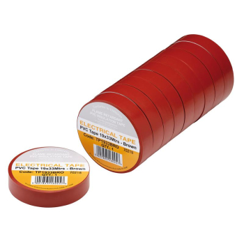 Draper TP1933BRO Brown PVC Electrical Insulation Tape, 19mm x 33m (Pack of 10) - Code: 29498 - Pack Qty 1