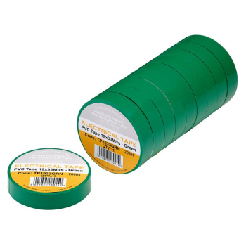 Draper TP1933GRN Green PVC Electrical Insulation Tape, 19mm x 33m (Pack of 10) - Code: 29499 - Pack Qty 1