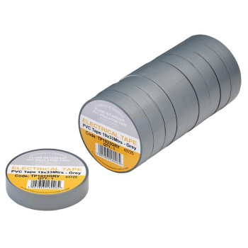 Draper TP1933GRY Grey PVC Electrical Insulation Tape, 19mm x 33m (Pack of 10) - Code: 29500 - Pack Qty 1