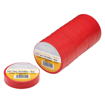 Draper TP1933RED Red PVC Electrical Insulation Tape, 19mm x 33m (Pack of 10) - Code: 29501 - Pack Qty 1