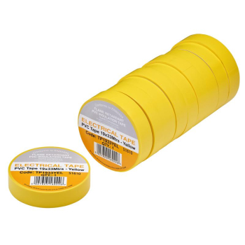 Draper TP1933YEL Yellow PVC Electrical Insulation Tape, 19mm x 33m (Pack of 10) - Code: 29502 - Pack Qty 1