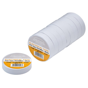 Draper TP1933WHI White PVC Electrical Insulation Tape, 19mm x 33m (Pack of 10) - Code: 29503 - Pack Qty 1