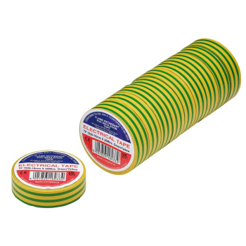 Draper TP1920GY Green/Yellow PVC Electrical Insulation Tape, 19mm x 20m (Pack of 10) - Code: 29533 - Pack Qty 1